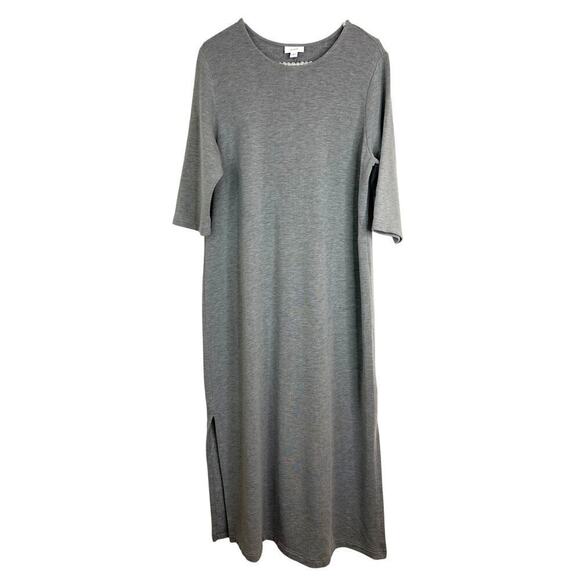 J Jill Pure Jill Gray Fleece Short Sleeve Midi Dress Size Large - Picture 1 of 8